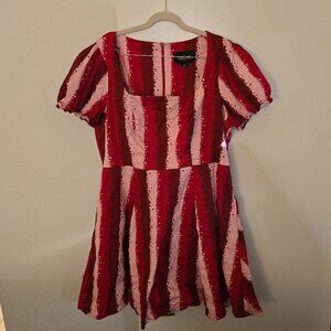 Collectif 4XL / UK 22 Fit and Flare Red Pink Cotton Dress with Stars Christmas